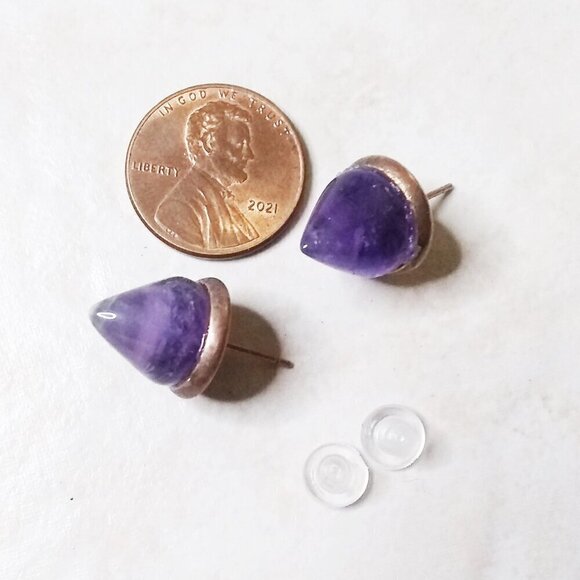 Edgy Amethyst Cone Studs Post Earrings ~ Tranquility & Calm ~ Reiki ~ Meditation - Picture 2 of 8